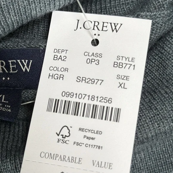 J.Crew men's dark gray turtleneck roll neck sweater, Merino wool, size XL - Picture 10 of 10